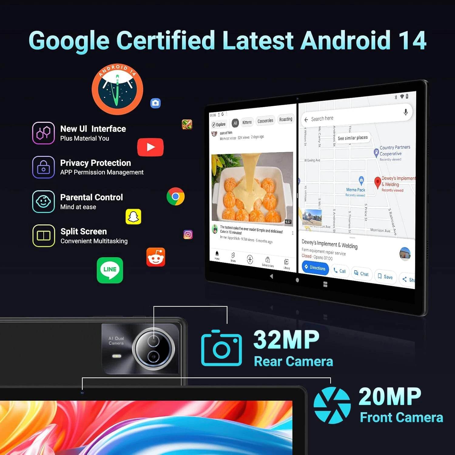Latest Large Screen 14 Inch Tablet Pc Android 14 tablet 16+512GB Phone Call BT 5G WiFi Pad For Educational/Sheet music/Kitchen - Price Value Store