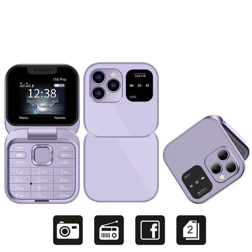 SERVO i16 PRO Foldable Mini Mobile Phone 2G Dual SIM Card Speed Dial Magic Voice 1.77''Screen 3.5mm Jack Flip Cellphone Type-C - Price Value Store