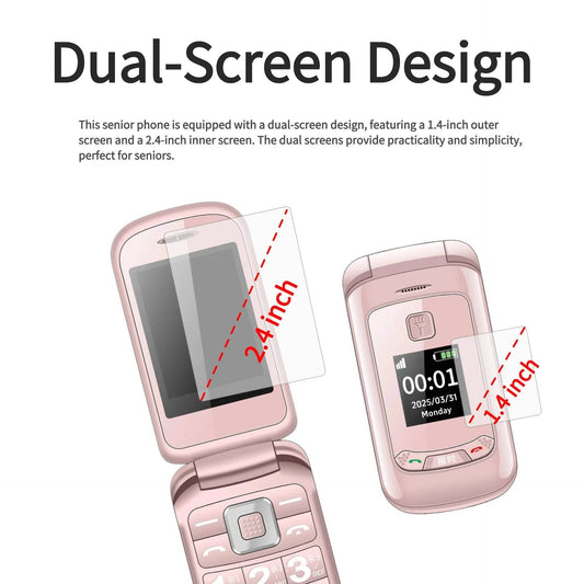 Stylish Ladies Flip Phone Dual Display Big Keypad Cheap Clamshell Mobile with SOS Button Qick Dial Loud Speaker Two Earpieces - Price Value Store