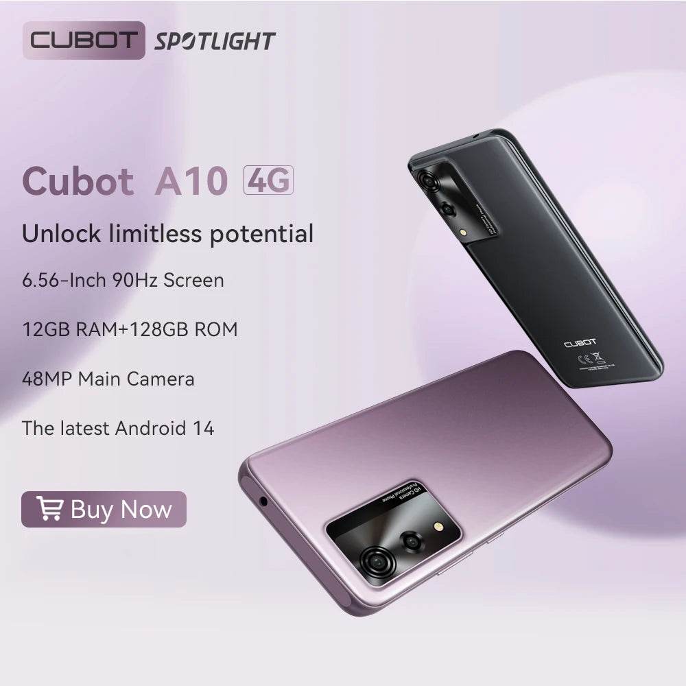 Android Smartphone Cubot A10, 12GB RAM (4GB+8GB), 128GB ROM, Octa-core, 6.56-Inch 90Hz Screen, 5100mAh, 48MP, 5G WiFi, 4G Phone - Price Value Store
