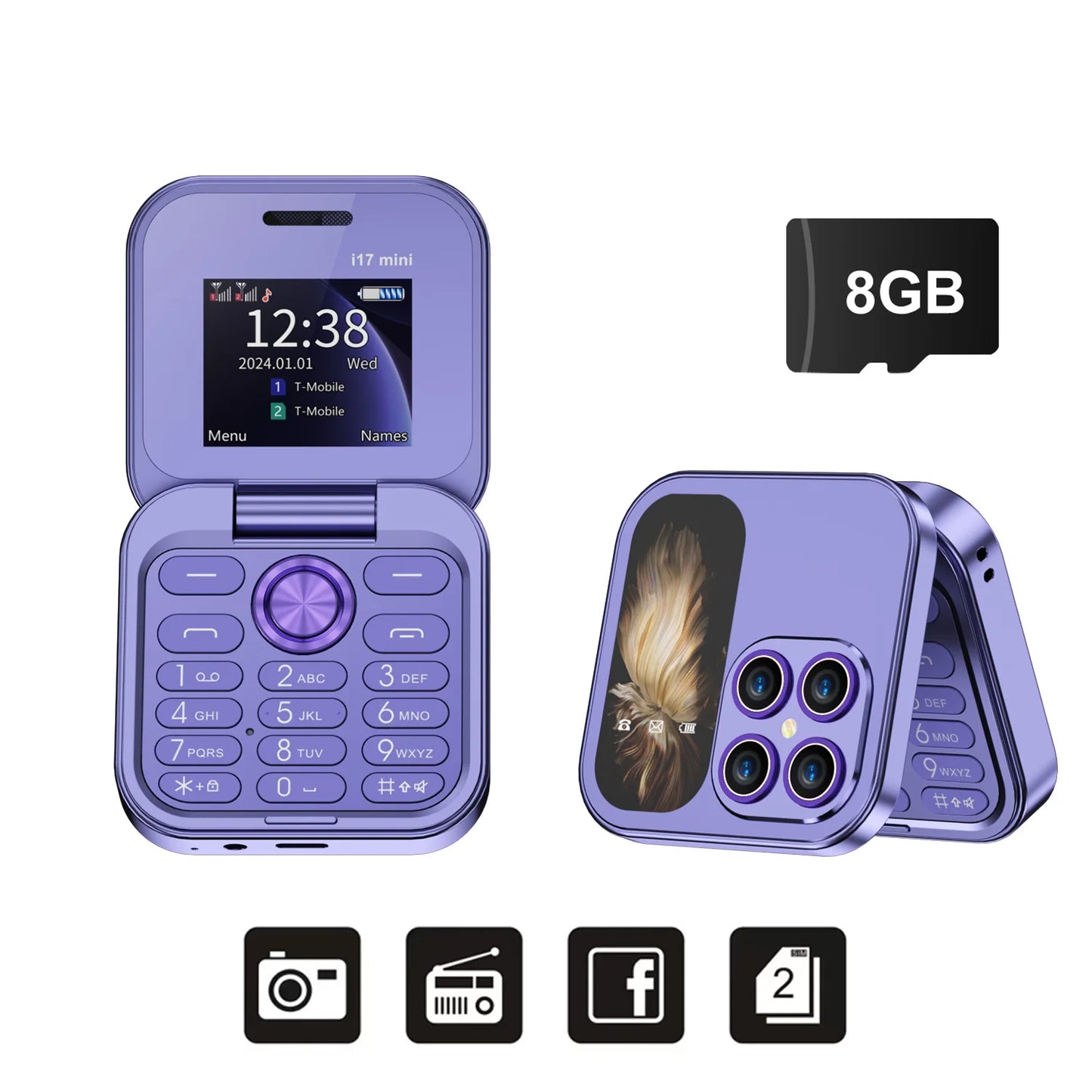 SERVO i17 Mini Small Flip Mobile Phone 1.77" Screen Blacklist Speed Dial Magic Voice FM Radio Cute Box Cellphones 2 SIM Standby