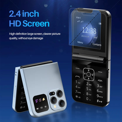 SERVO A50 Pro Flip Mobile Phone 2G GSM Call Recording Speed Dial Torch FM Radio 2.4" Screen Foldable Cellphones Dual SIM Standby
