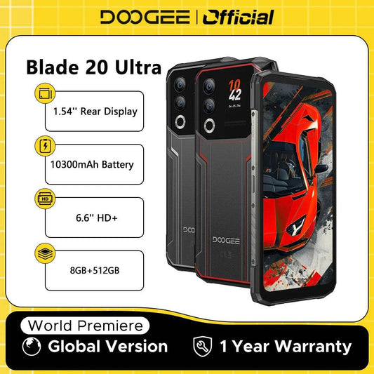 DOOGEE Blade20 Ultra Rugged Phone Global Version 1.54'' IPS Rear Display 8GB 512GB 10300mAh Battery 6.6'' Display Smartphone - Price Value Store