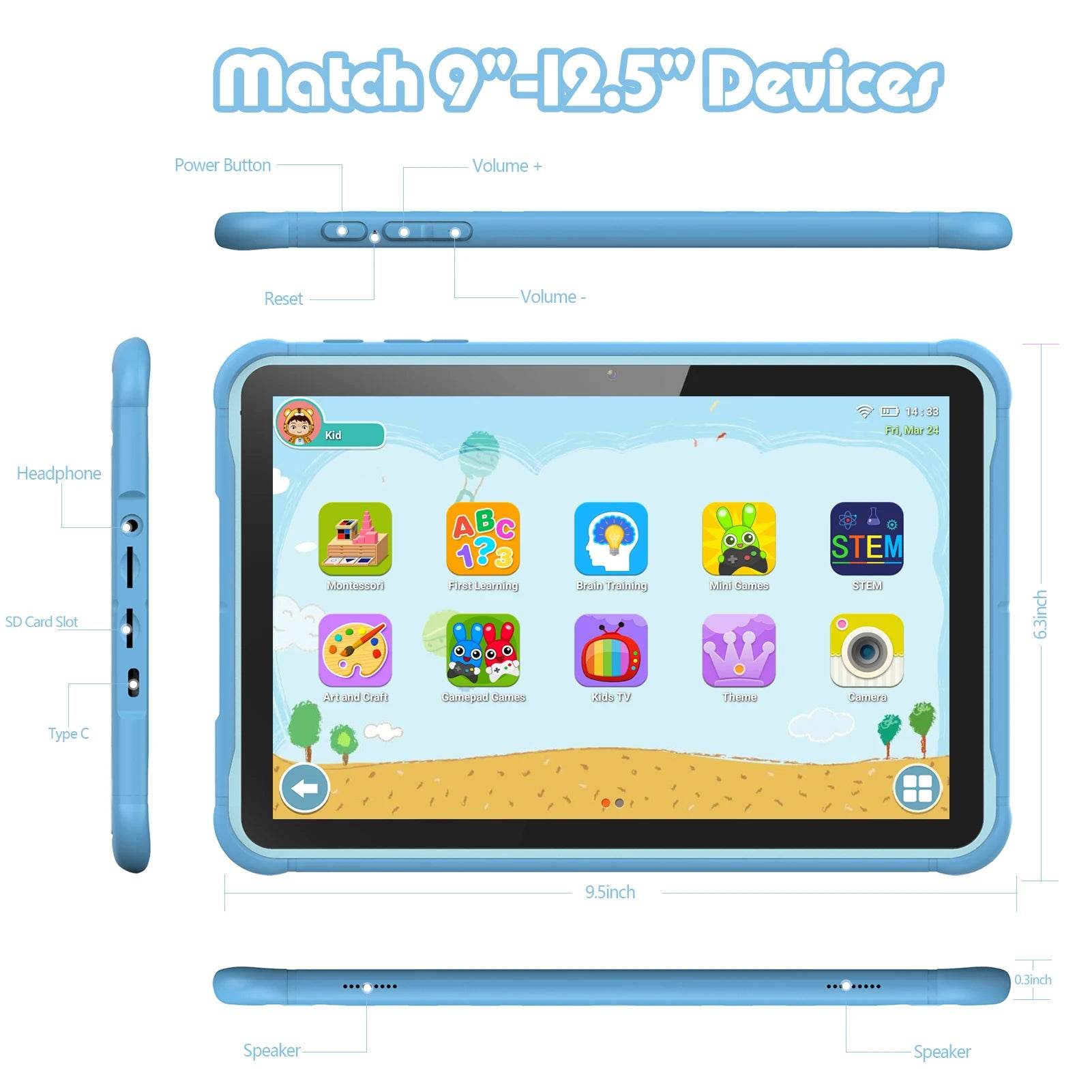 Pritom 10 Inch Kids Tablet Android 13 Go WIFI Quad Core Processor 2GB RAM 64GB ROM YouTube with Case - Price Value Store
