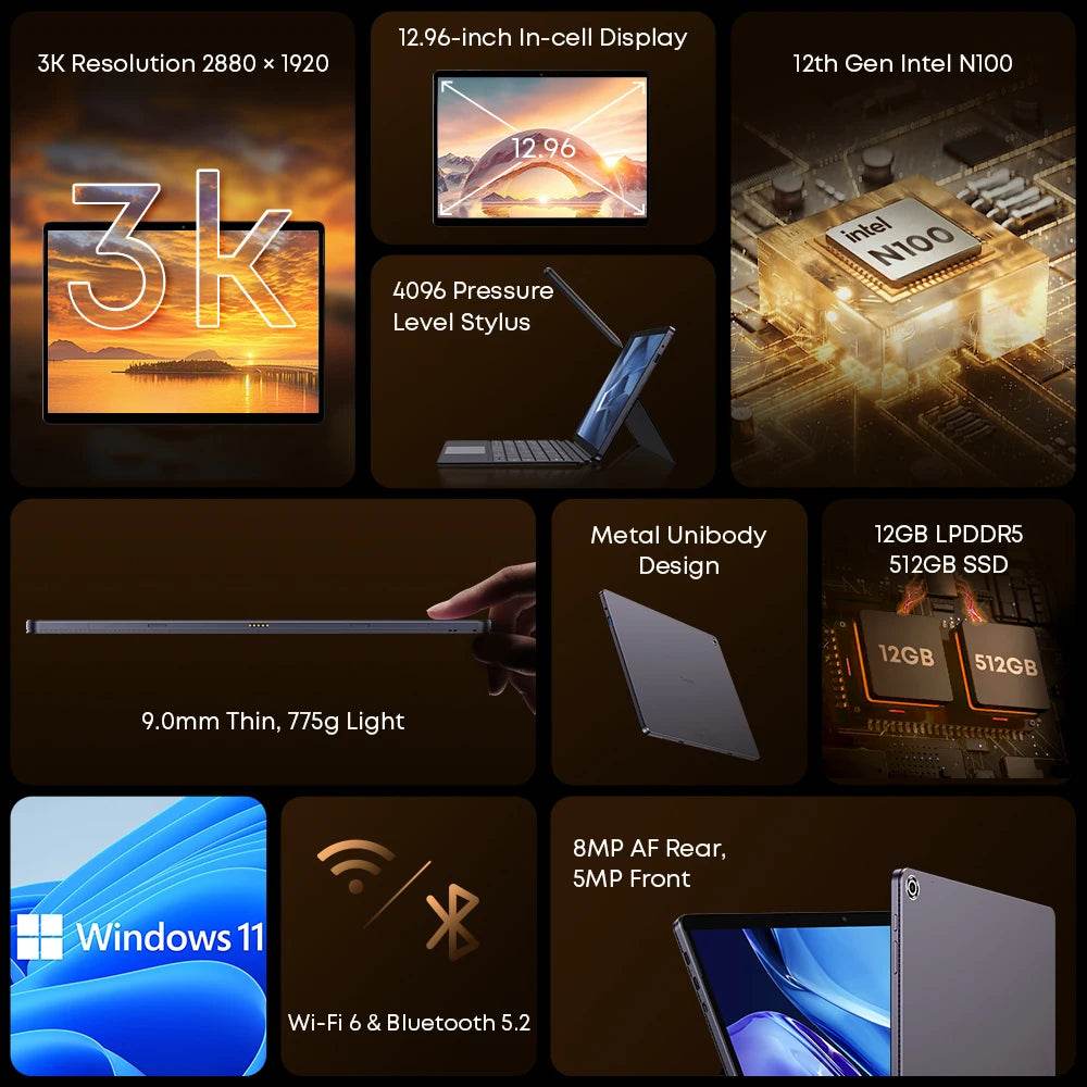 CHUWI 2025 Hi10 Max N150 12.96 Inch Touch 2 in 1 Laptop Tablet Intel 12GB DDR5 512GB SSD Windows 11 3K IPS Screen Tablets Pc - Price Value Store