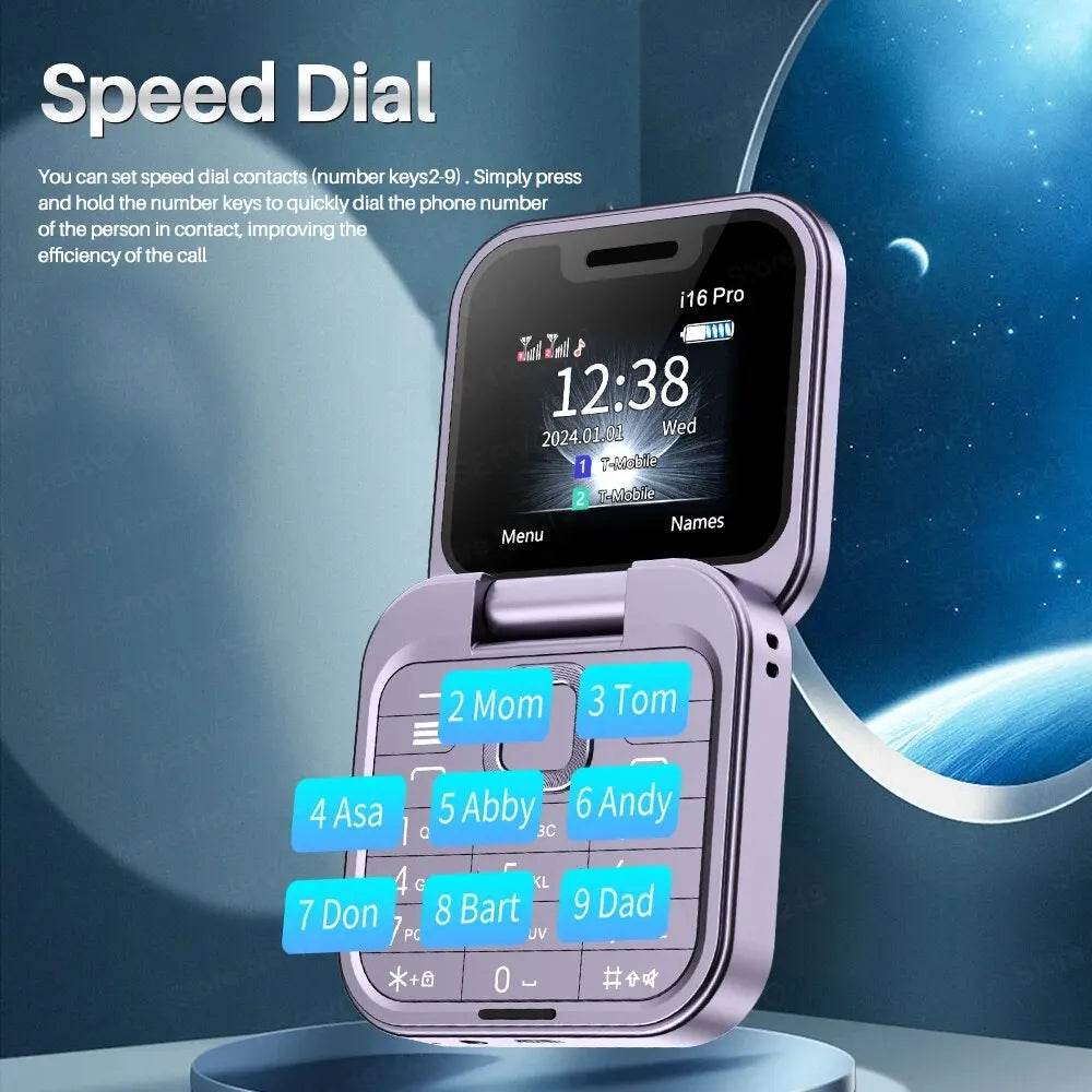 SERVO I16 Pro MIni Fold Mobile Phone 2G GSM Dual SIM Card Speed Dial Video Player Magic Voice 3.5mm Jack FM Small Flip Cellphone - Price Value Store