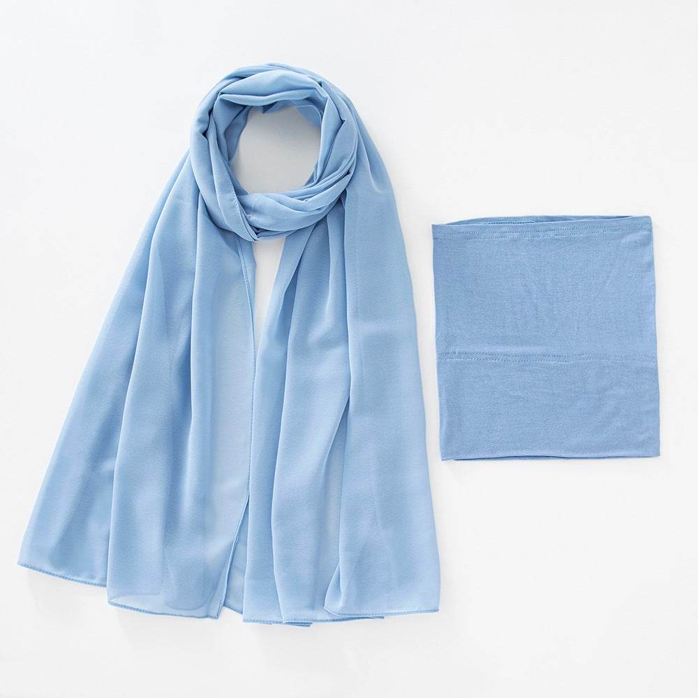 Modal Elastic Bucket Cap with Pearl Chiffon Scarf Set - Price Value Store