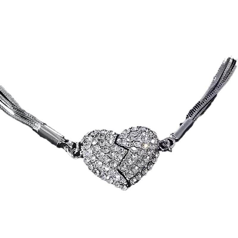 Niche design necklace Diamond Love magnet necklace multi-layer snake bone chain heart necklace temperament clavicle chain - Price Value Store