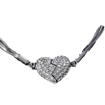 Niche design necklace Diamond Love magnet necklace multi-layer snake bone chain heart necklace temperament clavicle chain - Price Value Store