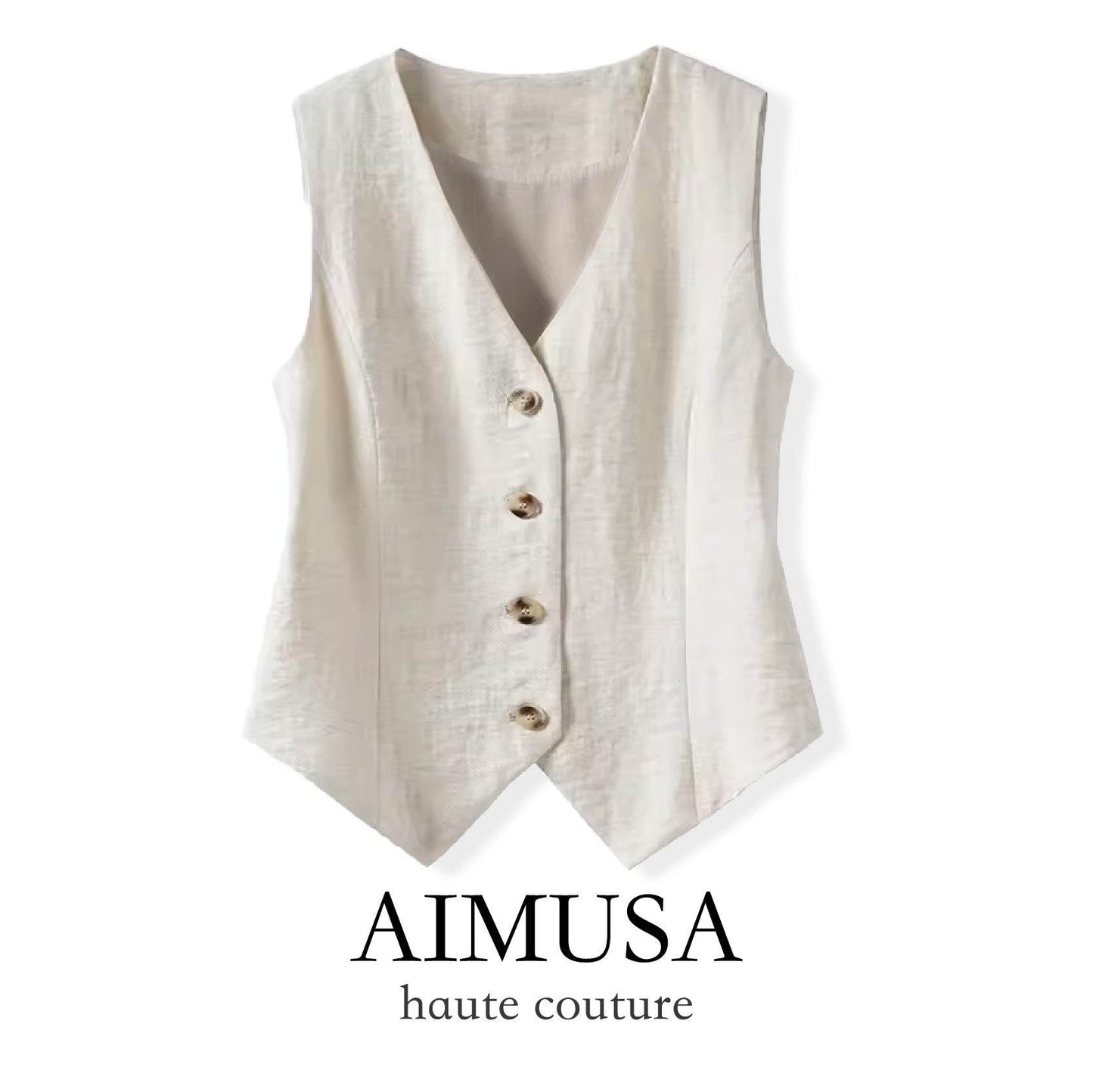 [Natural Fiber] Linen vest Vest Women's Summer 2025 Spring and Summer New arrival Elegant Sleeveless Waistcoat Vest - Price Value Store