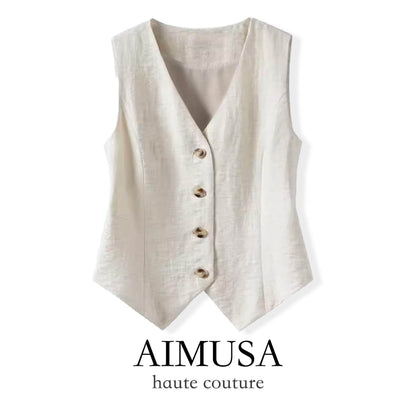 [Natural Fiber] Linen vest Vest Women's Summer 2025 Spring and Summer New arrival Elegant Sleeveless Waistcoat Vest - Price Value Store