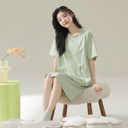 Women's Cotton Antibacterial Summer Nightgown, Cute Cartoon Sleepwear, Sizes M-4XL - Price Value Store