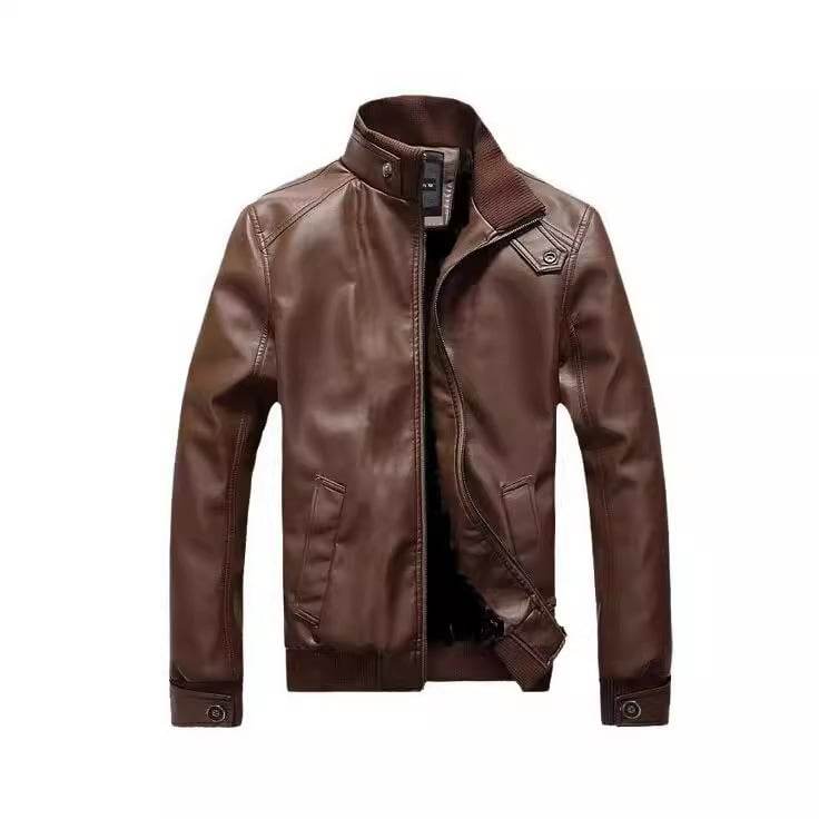 Men's stand-up collar leather jacket - Price Value Store