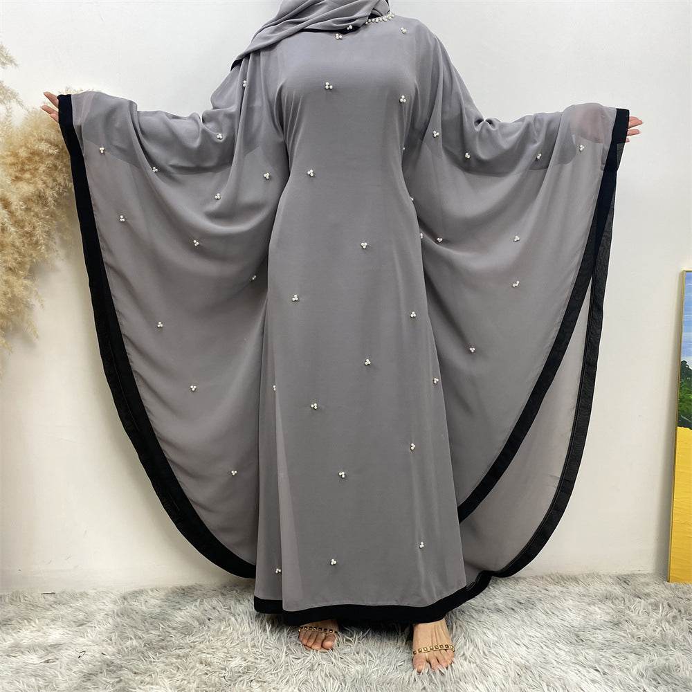 Silk chiffon long dress with batwing sleeves - Price Value Store