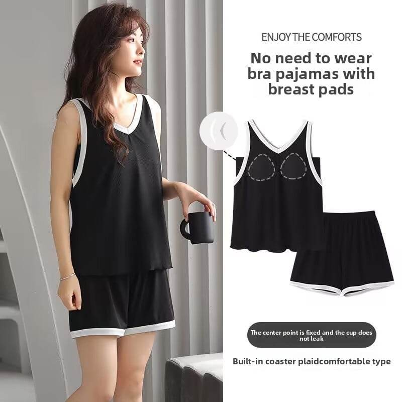 Summer Cool Ice Silk Pajamas Set with Built-in Padding - Price Value Store