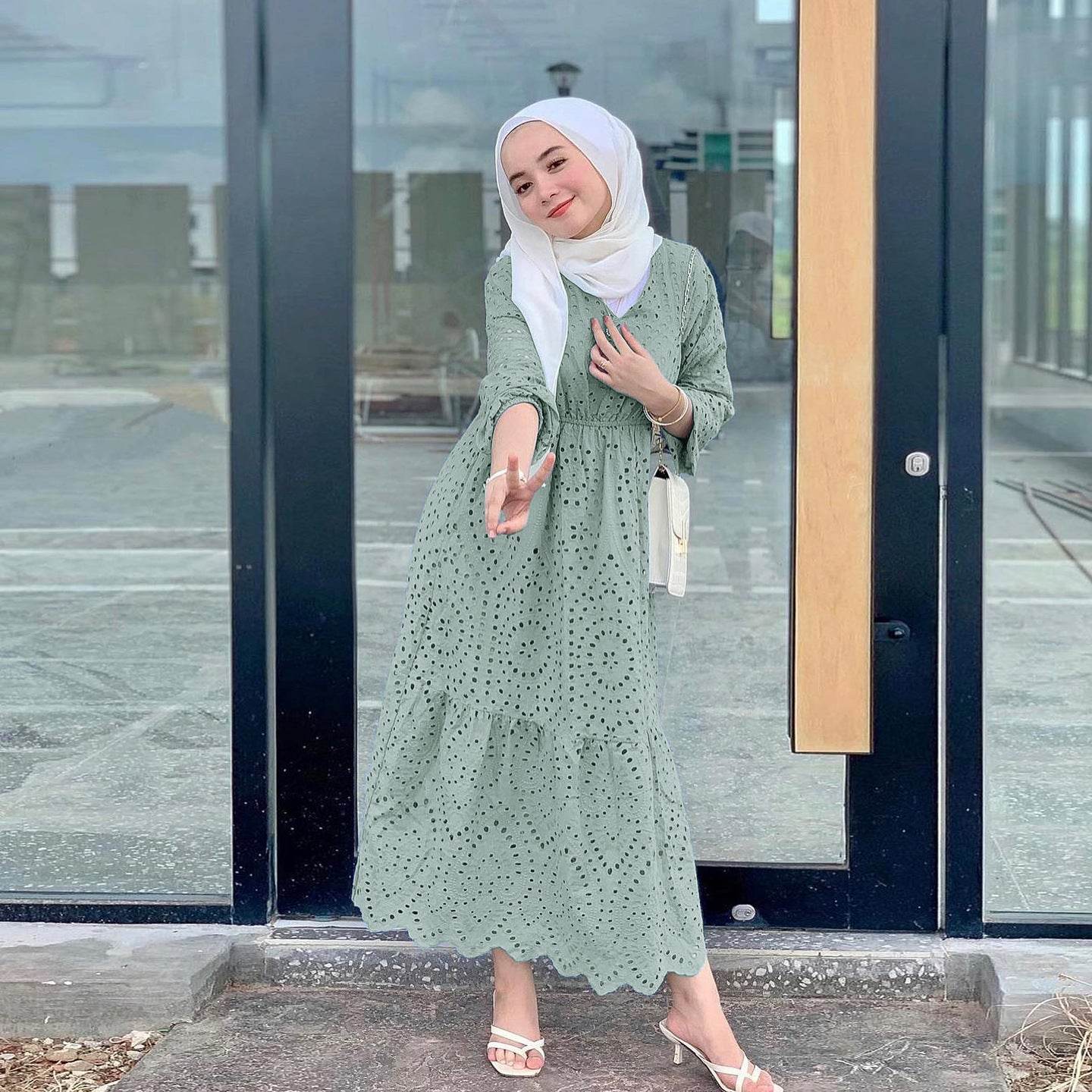 Ruffled lace dress with a hollowed-out design - Price Value Store