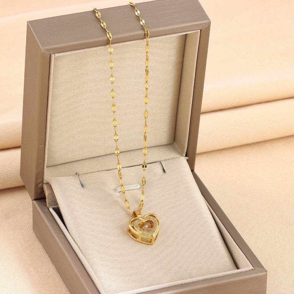 Explosions Korean double smart love pendant titanium steel necklace cross-border explosions stainless steel women's clavicle chain - Price Value Store