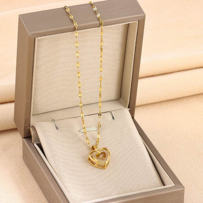 Explosions Korean double smart love pendant titanium steel necklace cross-border explosions stainless steel women's clavicle chain - Price Value Store