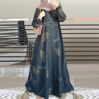 Dress Full-Sleeved Round Neck Robe Long Skirt Elegant - Price Value Store