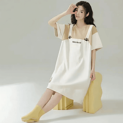 Women's Summer Milk Silk Nightgown, Cartoon Short Sleeve Sleep Dress, Plus Size Pajamas - Price Value Store