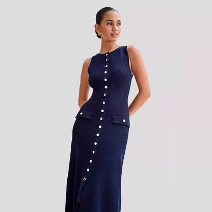 2025 Summer New Sleeveless Round Neck Slim Knitted Dress - Price Value Store
