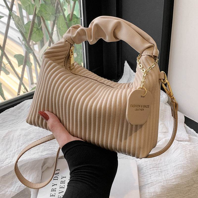 Textured vertical stripe handbag 2025 new niche design shoulder messenger bag foreign style all-match bag women's wholesale - Price Value Store