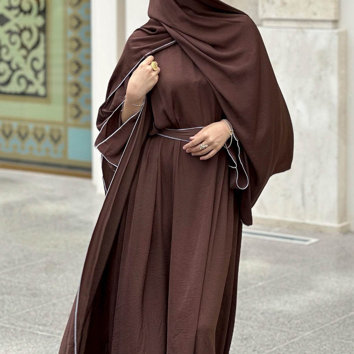 Dubai Solid Color Hook-Edge Cardigan with dress - Price Value Store