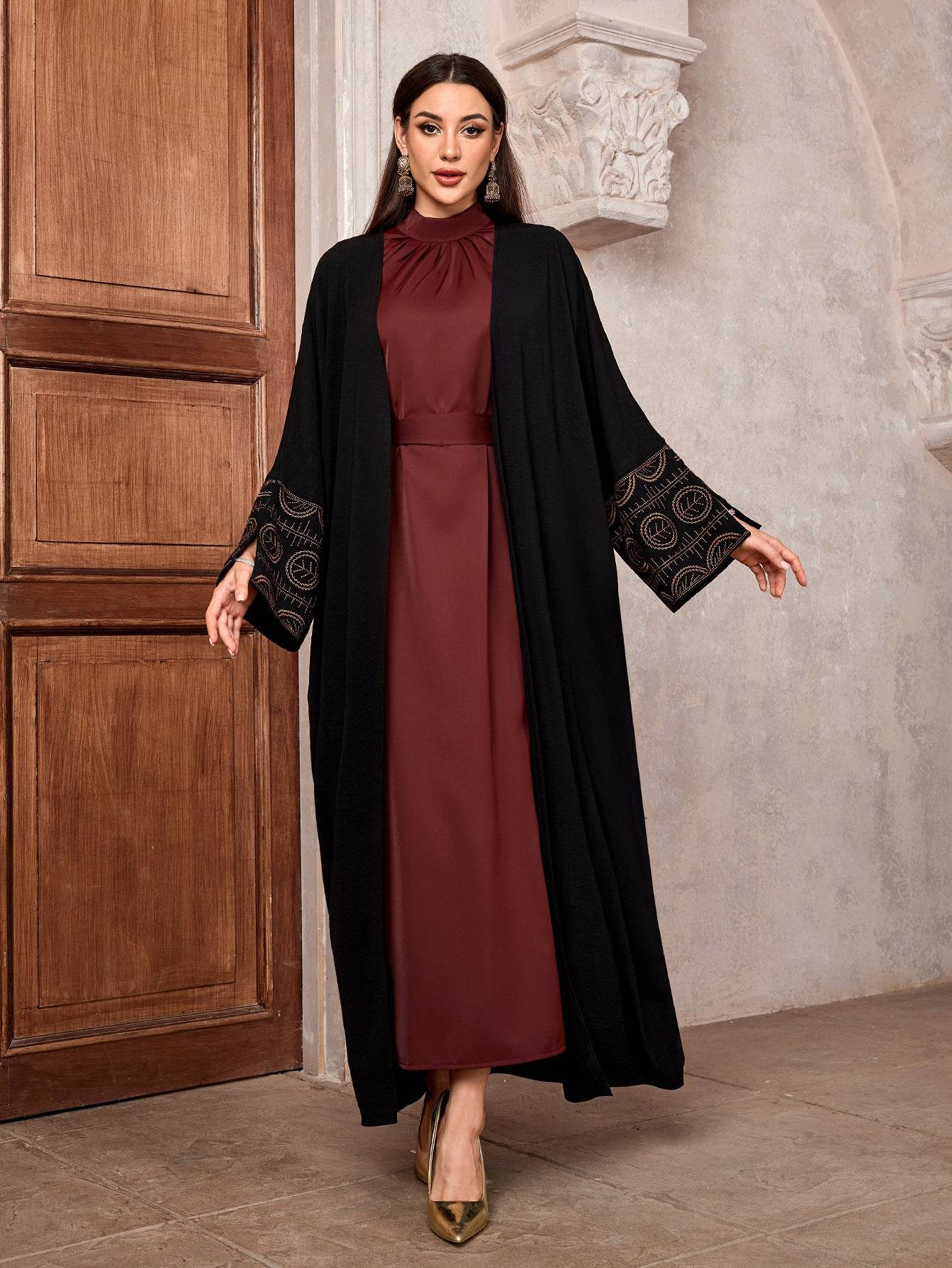 Embroidered cardigan robe with bat sleeves - Price Value Store