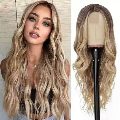 Middle-parted long wavy hair wig - Price Value Store