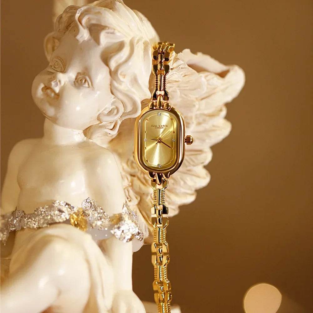 Space-Time Corridor mid-Ancient bracelet watch small retro small gold watch Oval light luxury artistic fashion quartz watch - Price Value Store