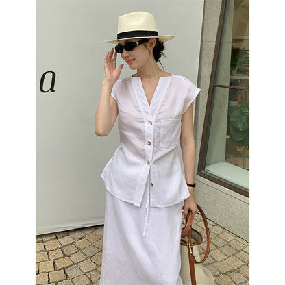 Linen Shirt & Skirt Casual Set - Price Value Store