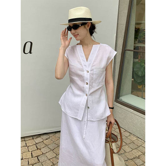 Linen Shirt & Skirt Casual Set - Price Value Store