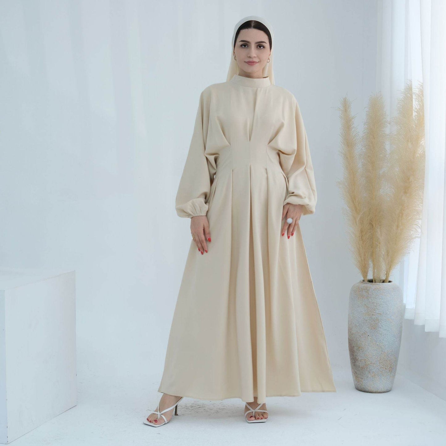 Turkey Dubai Solid Color Beam Sleeve dress - Price Value Store