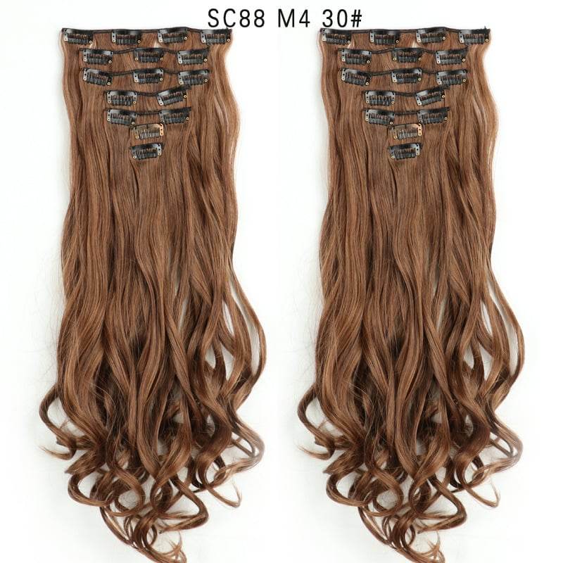 Seven Piece Wig Piece 16 Card Women Chemical Fibre High Temperature Silk Wig Long Curly Hair - Price Value Store