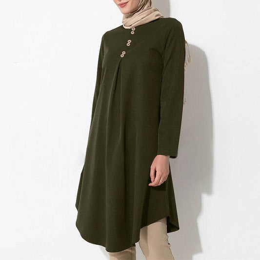 Solid-color buttoned patchwork maxi dress - Price Value Store