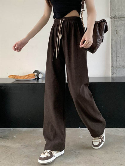 Corduroy double-belted straight-leg pants - Price Value Store