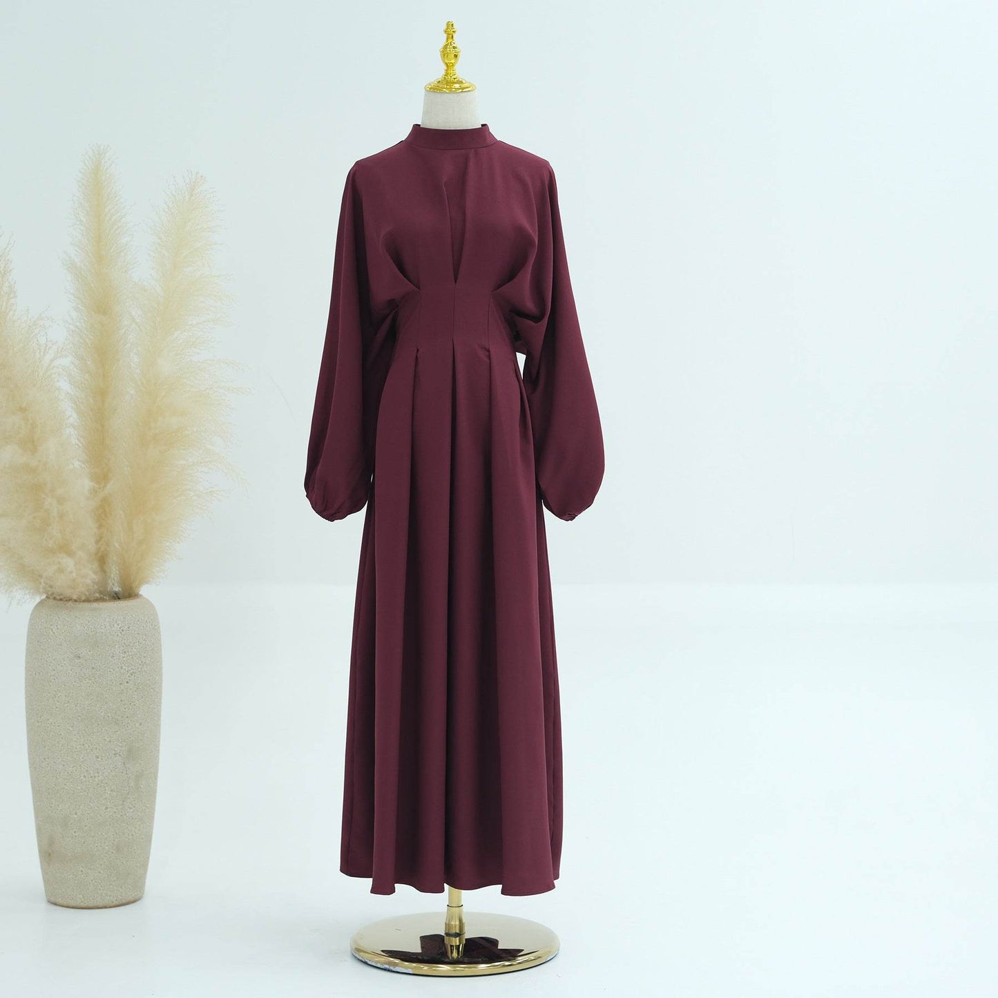 Turkey Dubai Solid Color Beam Sleeve dress - Price Value Store