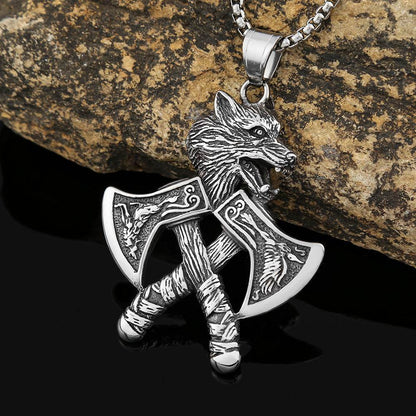 Stainless steel Viking double axe wolf head pendant - Price Value Store