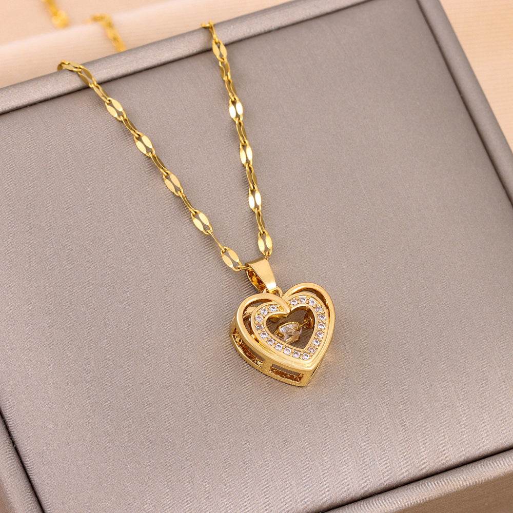 Explosions Korean double smart love pendant titanium steel necklace cross-border explosions stainless steel women's clavicle chain - Price Value Store