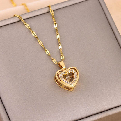 Explosions Korean double smart love pendant titanium steel necklace cross-border explosions stainless steel women's clavicle chain - Price Value Store