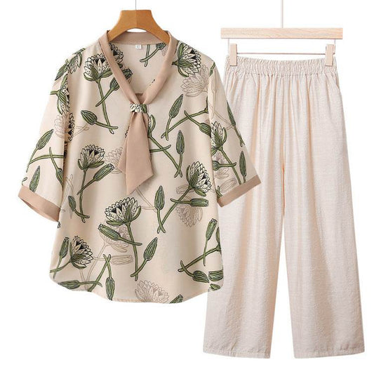 Women's Floral Print Loose Fit Summer Top and Pants Set - Price Value Store