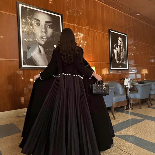 Black long robe with bead decorations and cardigan - Price Value Store