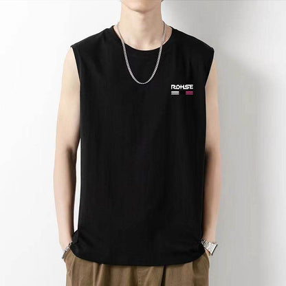 White vest men's spring youth basic loose Hong Kong style sleeveless T-shirt plus size casual bottoming shirt - Price Value Store