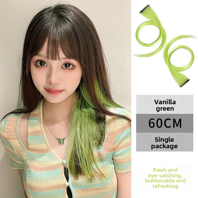 Colorful wig pieces with ear-hanging dyeing