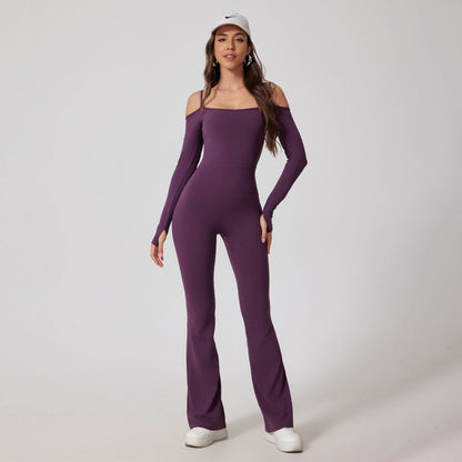 Off-Shoulder Long Sleeve Jumpsuit with Flared Pants - Price Value Store