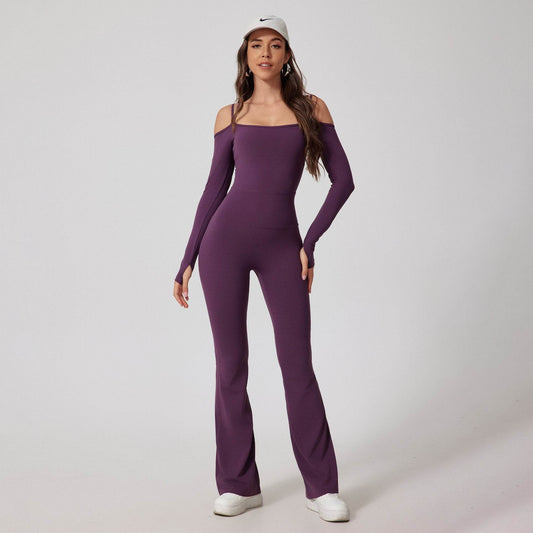 Off-Shoulder Long Sleeve Jumpsuit with Flared Pants - Price Value Store