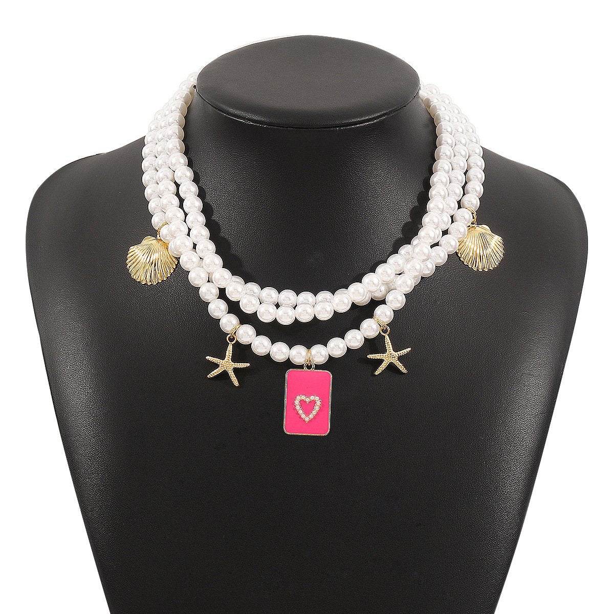 Personalized conch and starfish pendant necklace earrings - Price Value Store