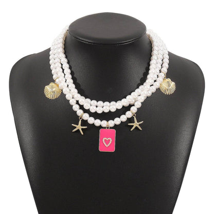 Personalized conch and starfish pendant necklace earrings - Price Value Store