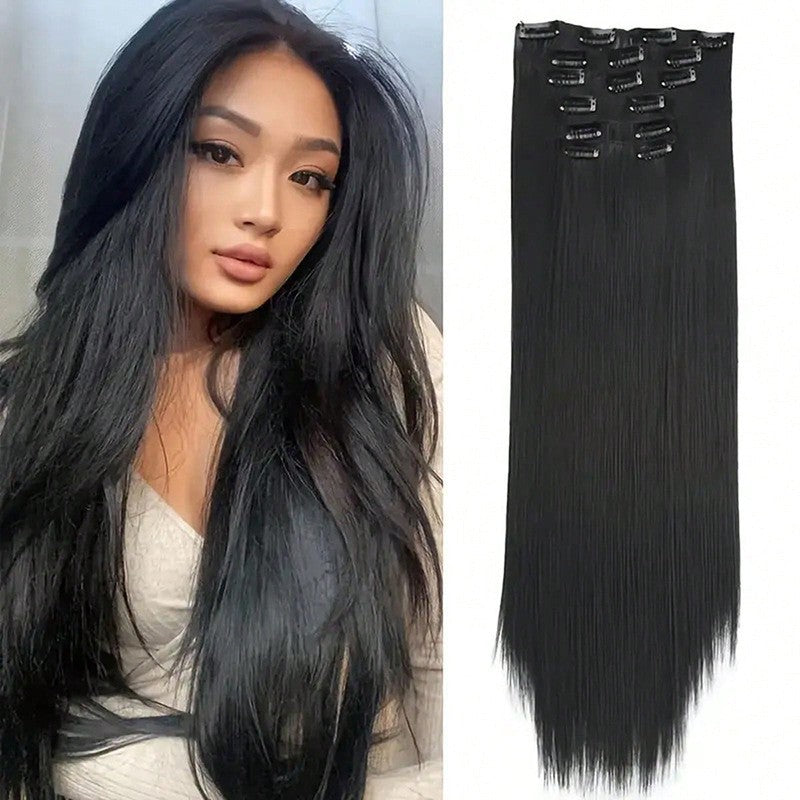 Long straight black hair wig for women