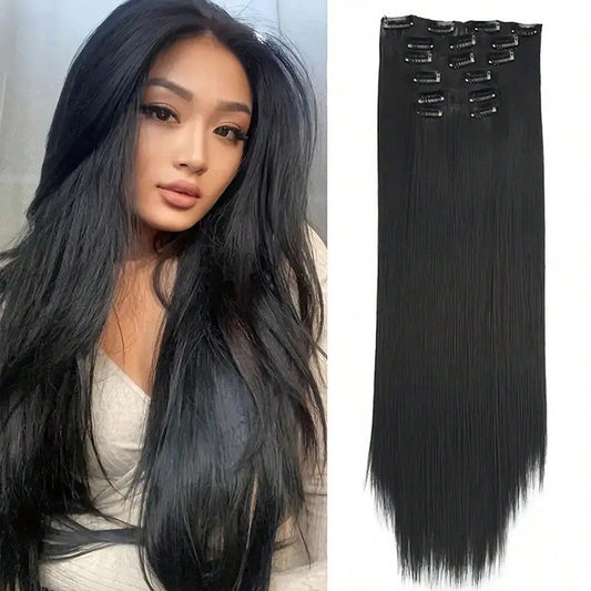 Long straight black hair wig for women